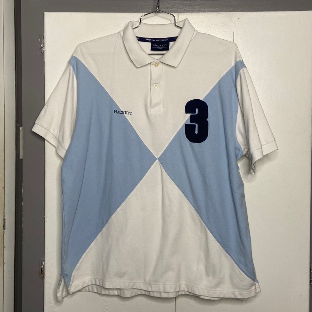 hackett mens short sleeve polo XL 3 diamond light blue